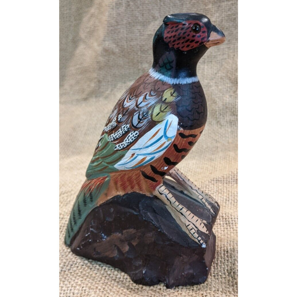 Vintage Ring Neck Pheasant Hand Painted Figurine Heavy Resin 5-5/8" tall